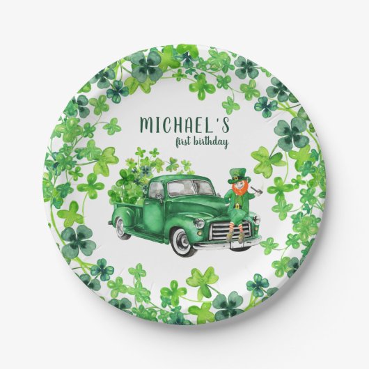 Little Leprechaun Truck Birthday Party Pappteller (Vorderseite)