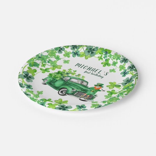 Little Leprechaun Truck Birthday Party Pappteller (Schrägansicht)