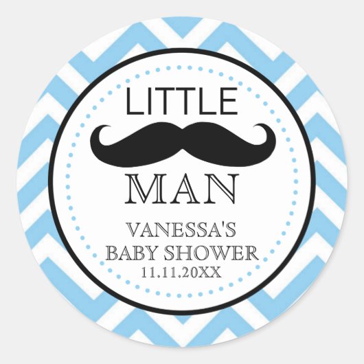 Little Lil' Man Mustache Boy Baby Dusche Gefallen Runder Aufkleber (Vorderseite)