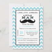 Little Lil' Man Mustache Boy Blue Baby Dusche Einladung (Vorderseite)