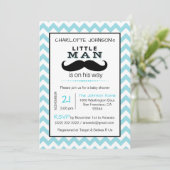 Little Lil' Man Mustache Boy Blue Baby Dusche Einladung (Stehend Vorderseite)