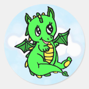 Little Lime Green Dragon Fairy Tale Birthday Runder Aufkleber