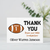 Little Linebacker Football Baby Boy's 1. Geburtsta Dankeskarte (Stehend Vorderseite)