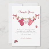 Little Love Bug Clothesline Baby Shower Dankeskarte (Vorderseite)