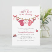 Little Love Bug Clothesline Baby Shower Einladung (Stehend Vorderseite)