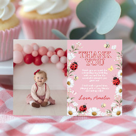 Little Love Bug Daisy Floral Birthday Party Photo Dankeskarte