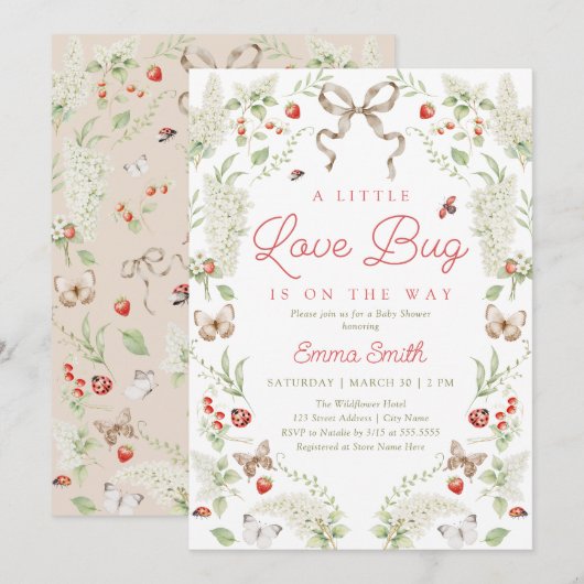 Little Love Bug Floral Bow Baby Shower Invitation Einladung (Vorne/Hinten)