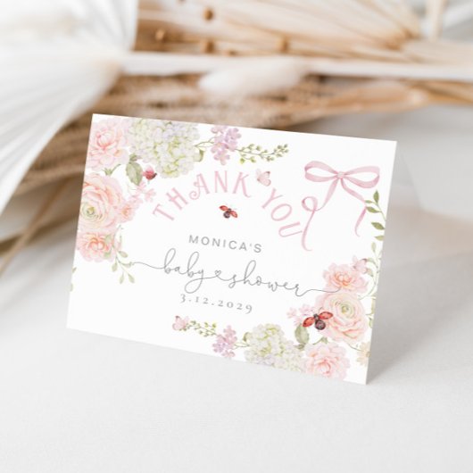 Little Love Bug Floral Bow Baby Shower Thank you Dankeskarte