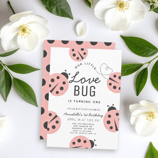 Little Love Bug Light Pink Ladybug 1st Birthday Einladung