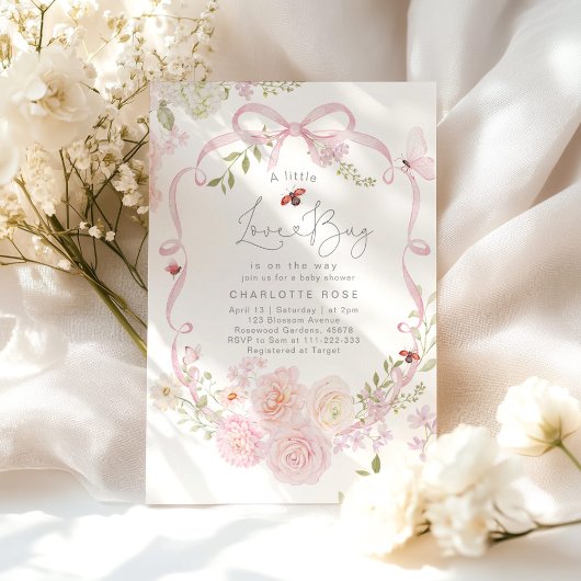 Little Love Bug Pink Bow Baby Shower Einladung