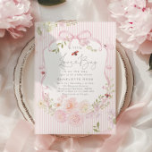 Little Love Bug Pink Bow Stripes Baby Shower Einladung