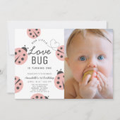 Little Love Bug Pink Ladybug 1st Birthday Photo Einladung (Vorderseite)