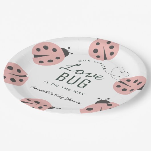 Little Love Bug Pink Ladybug Baby Shower Pappteller (Schrägansicht)