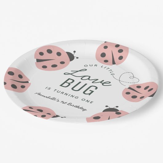 Little Love Bug Pink Ladybug Birthday Paper Plates Pappteller (Schrägansicht)