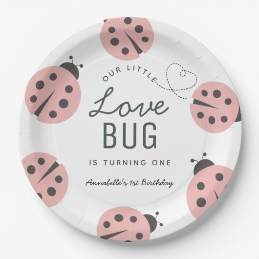 Little Love Bug Pink Ladybug Birthday Paper Plates Pappteller (Vorderseite)