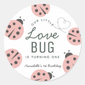 Little Love Bug Pink Ladybug Birthday Runder Aufkleber (Vorderseite)