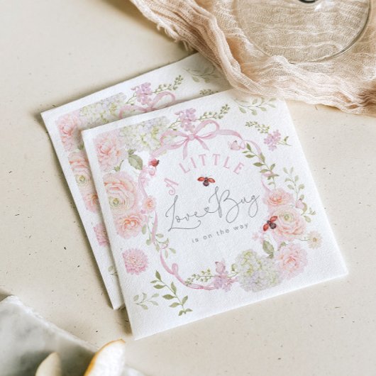 Little Love Bug Wildflower Pink Bow Baby Shower Serviette