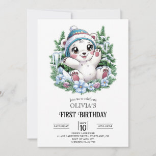 Little Lovely Polar Bear 1. Geburtstag Digital Einladung