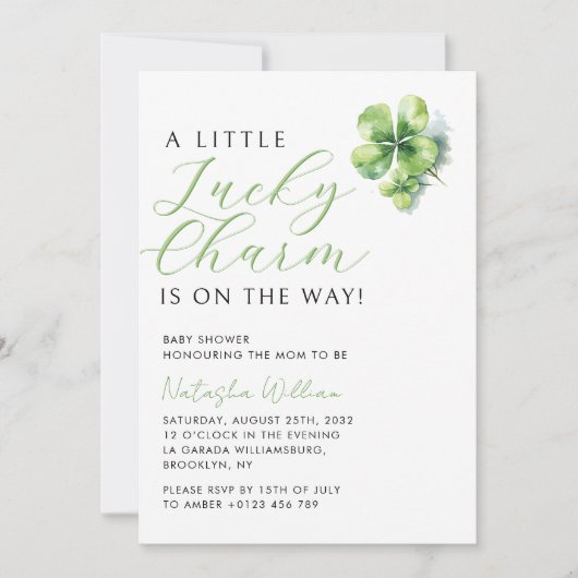 Little Lucky Charm Gender Neutral Baby Dusche Einladung (Vorderseite)