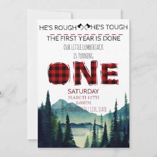 Little Lumberjack Birthday Invite - Buffalo Karier Einladung (Vorderseite)