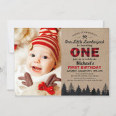 Little Lumberjack First Birthday Party Baby Foto Einladung (Vorderseite)