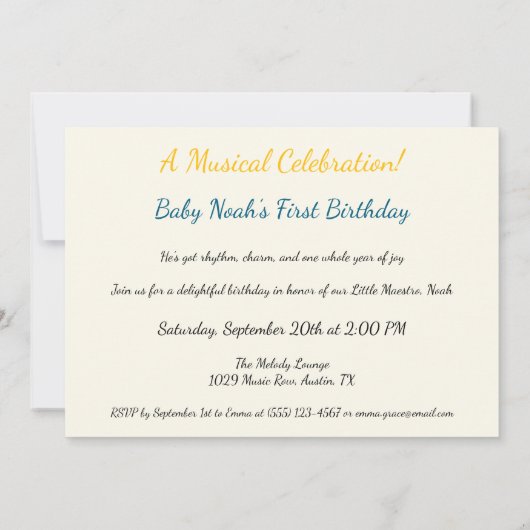 Little Maestro 1. Geburtstag Party Einladung (Rückseite)