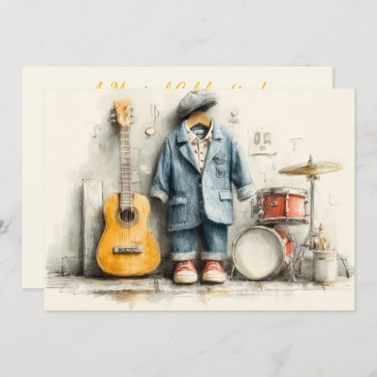 Little Maestro 1. Geburtstag Party Einladung (Vorne/Hinten)