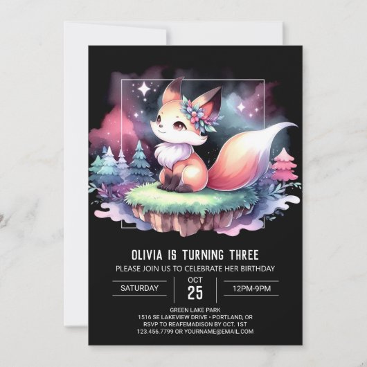 Little Magical Fox Geburtstag digital Einladung (Vorderseite)