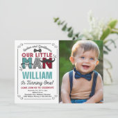 Little Man 1. Geburtstag Einladung Mustache Party (Stehend Vorderseite)