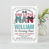 Little Man 1. Geburtstag Einladung Mustache Party (Stehend Vorderseite)