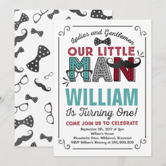 Little Man 1. Geburtstag Einladung Mustache Party