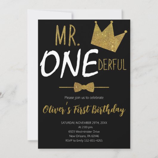 Little Man 1st Birthday, Mr.Onederful Birthday Einladung (Vorderseite)