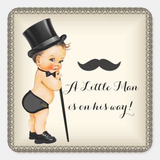 Little Man Baby Boy Dusche Quadratischer Aufkleber (Vorderseite)