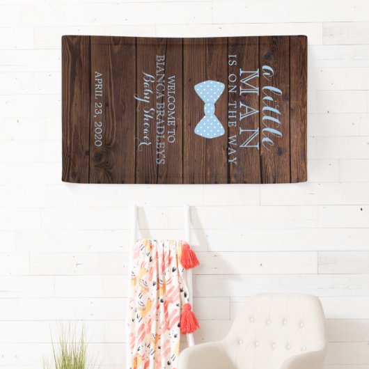 Little Man Baby Dusche | Rustic Wood Bowtie Banner (Insitu)