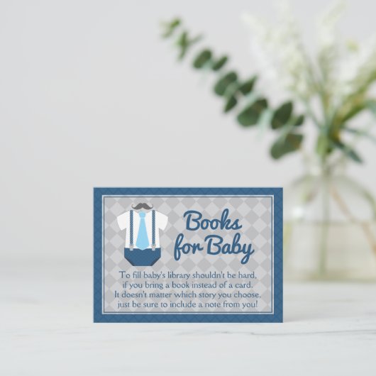 Little Man Baby Shower Book Request Begleitkarte (Stehend Vorderseite)