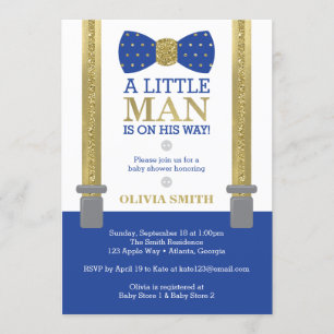 Little Man Baby Shower Einladung, blau, Imitats Go Einladung