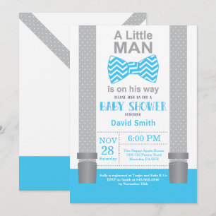 Little Man Baby Shower Einladung Blau und Grau