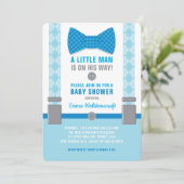 Little Man Baby Shower Einladung Blue Bowtie (Stehend Vorderseite)