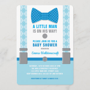 Little Man Baby Shower Einladung Blue Bowtie