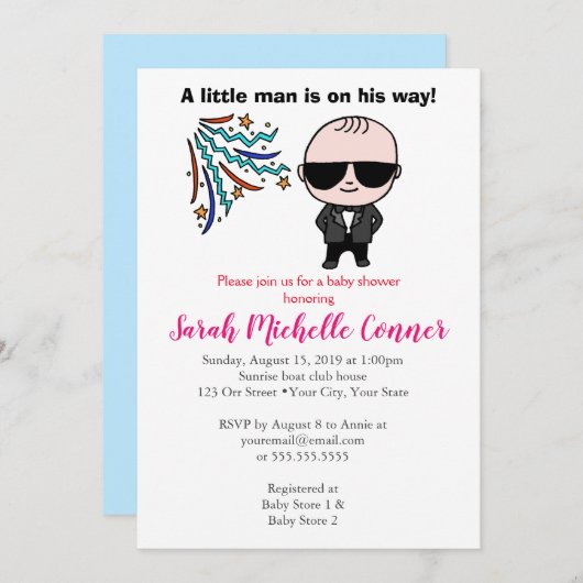 Little Man Baby Shower Einladung Funny Niedlich Bo (Vorne/Hinten)