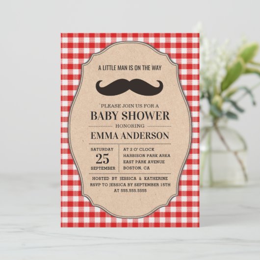 Little Man Baby Shower Einladung Land Mustache (Stehend Vorderseite)