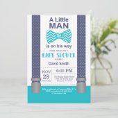 Little Man Baby Shower Einladung Navy Aquamarin Aq (Stehend Vorderseite)