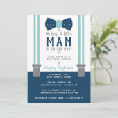 Little Man Baby Shower Einladung, Navy Blue, Aqua Einladung (Stehend Vorderseite)