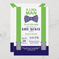 Little Man Baby Shower Einladung Navy Blue Green