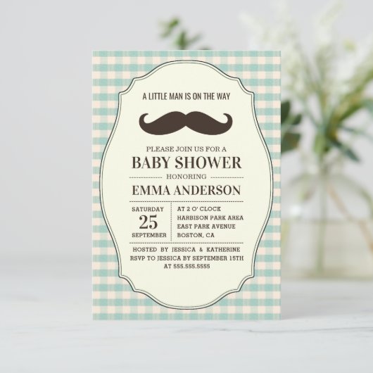 Little Man Baby Shower Invitation Boy - Mustache Einladung (Stehend Vorderseite)