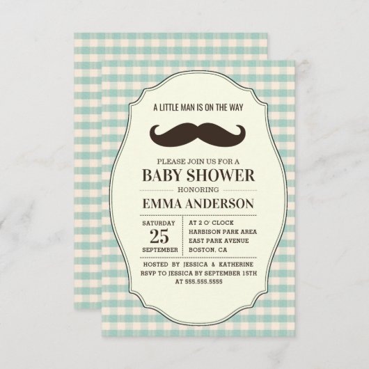Little Man Baby Shower Invitation Boy - Mustache Einladung (Vorne/Hinten)