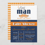Little Man Baby Shower Navy Blue und Orange Einladung (Vorne/Hinten)