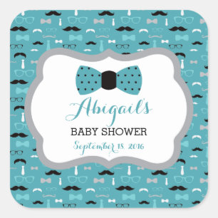 Little Man Baby Shower Sticker, Aquamarin, Aqua, B Quadratischer Aufkleber