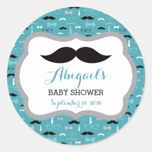 Little Man Baby Shower Sticker, Aquamarin, Aqua, B Runder Aufkleber