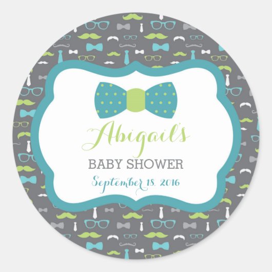 Little Man Baby Shower Sticker, Aquamarin, grün, g Runder Aufkleber (Vorderseite)